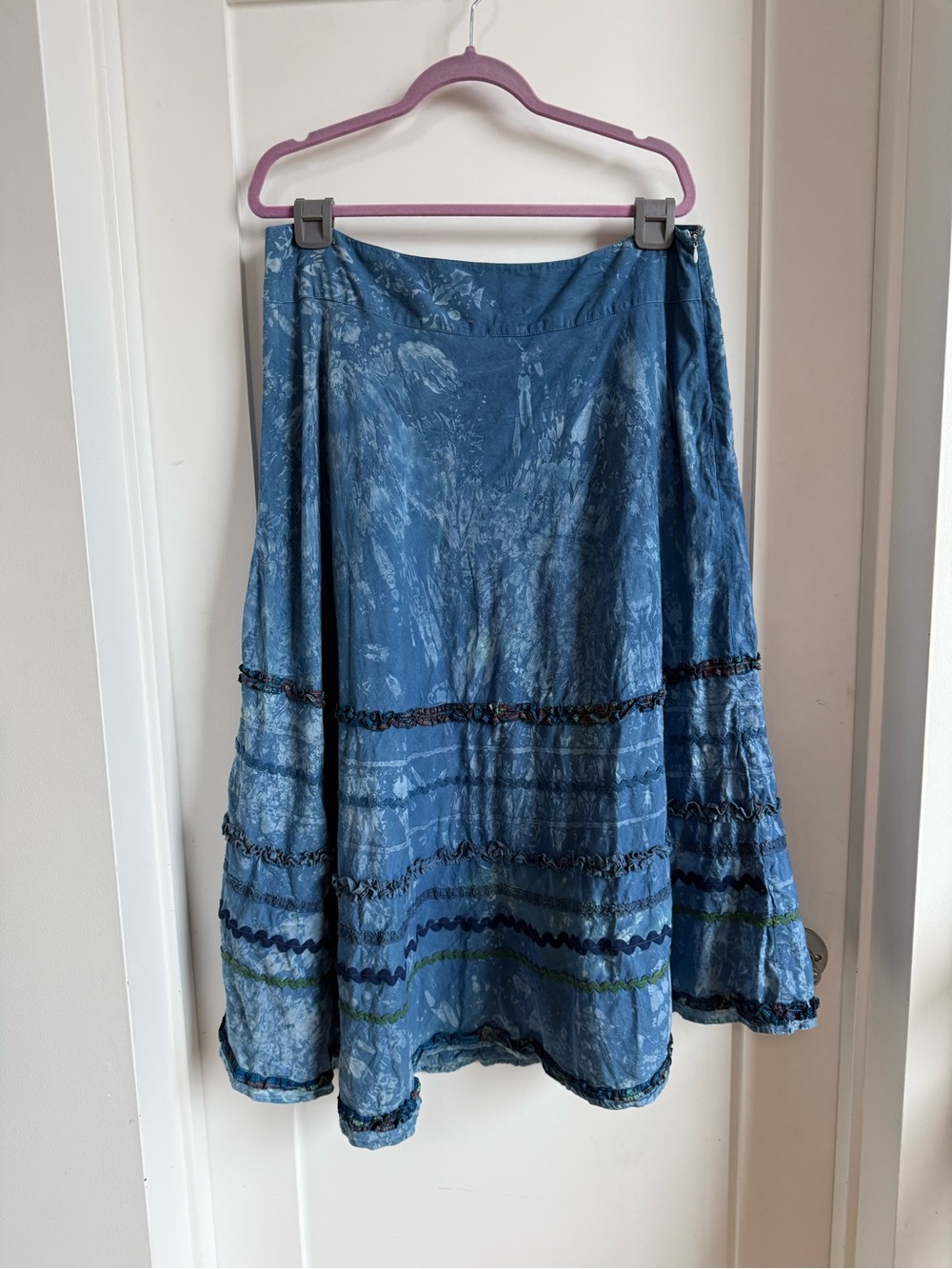 Choices Blue Tiered Skater Skirt with Navy and Green Trim